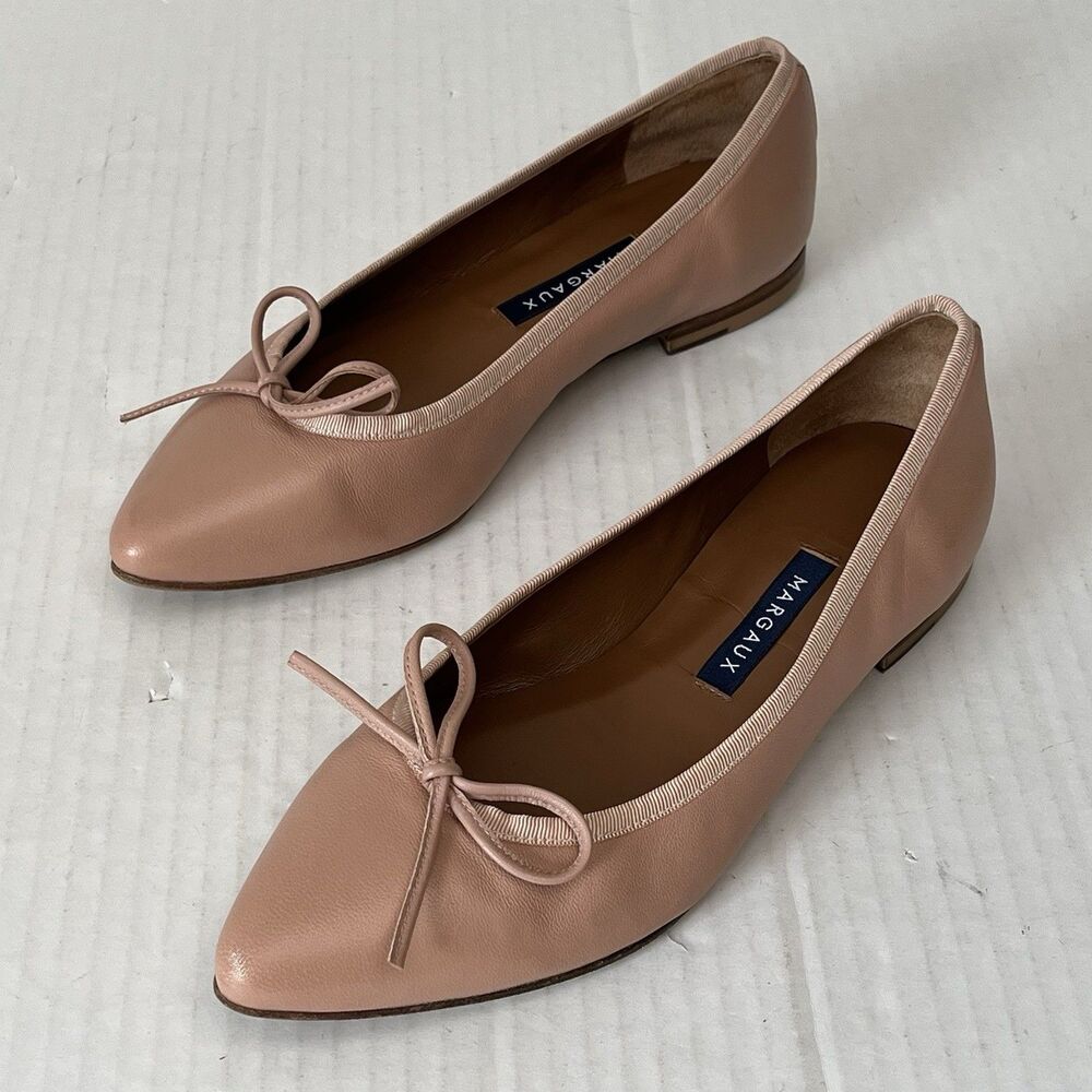 Margaux The Pointe Nude Leather Pointed Toe Ballet Flats Bow Preppy EU 36.5 US 6 - Picture 2 of 16